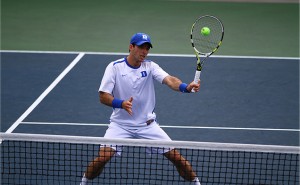 Henrique Cunha remained perfect on the season in singles play as the Blue Devils won two NCAA Tournament matches. (Eric Lin/The Chronicle)